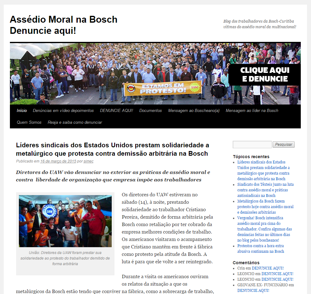 Bosch Curitiba: Blog de denúncias de assédio moral já está no ar novamente! Faça sua denúncia!
